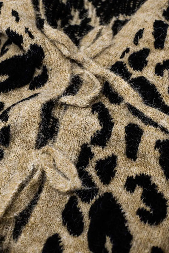 Leopard printed long sleeve cardigan with bows detail - One Size / Brown - Sweaters