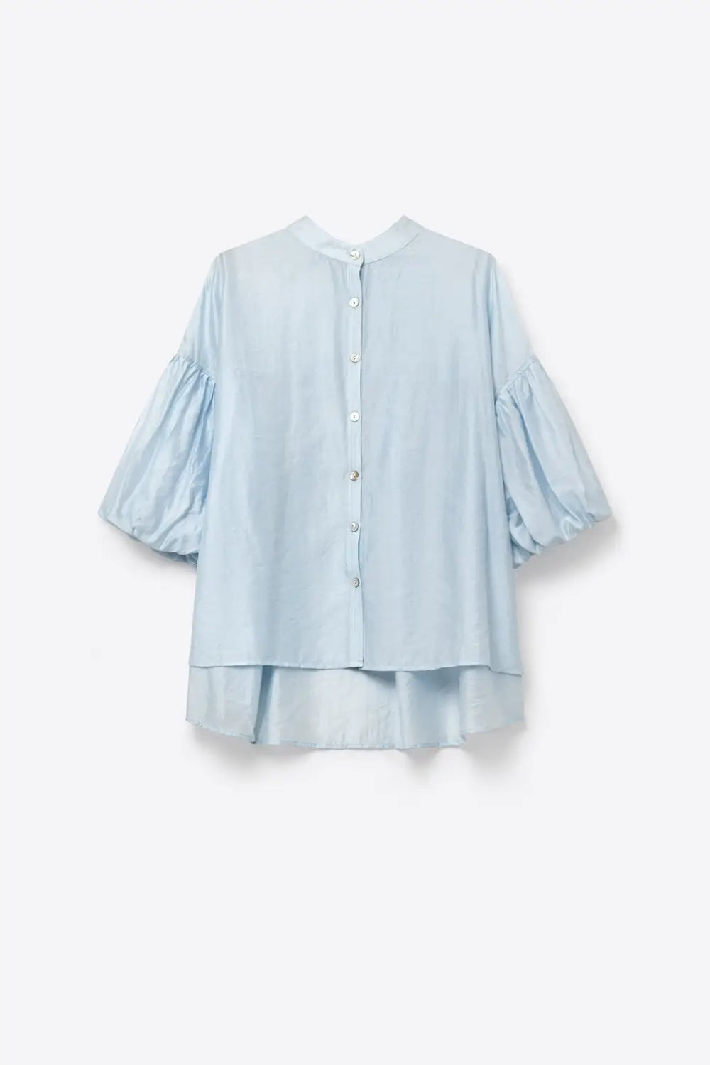 Light Blue Button-Back Puff Sleeve Blouse - One Size / Blue - Shirts