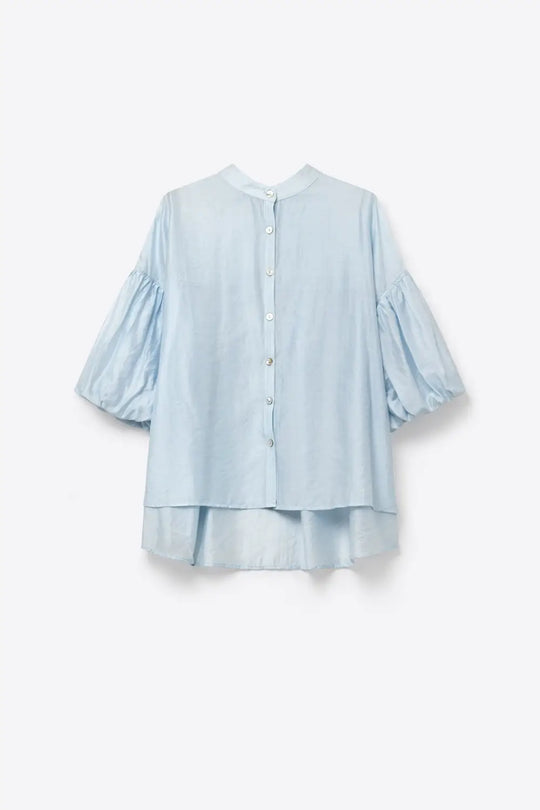 Light Blue Button-Back Puff Sleeve Blouse - One Size / Blue - Shirts
