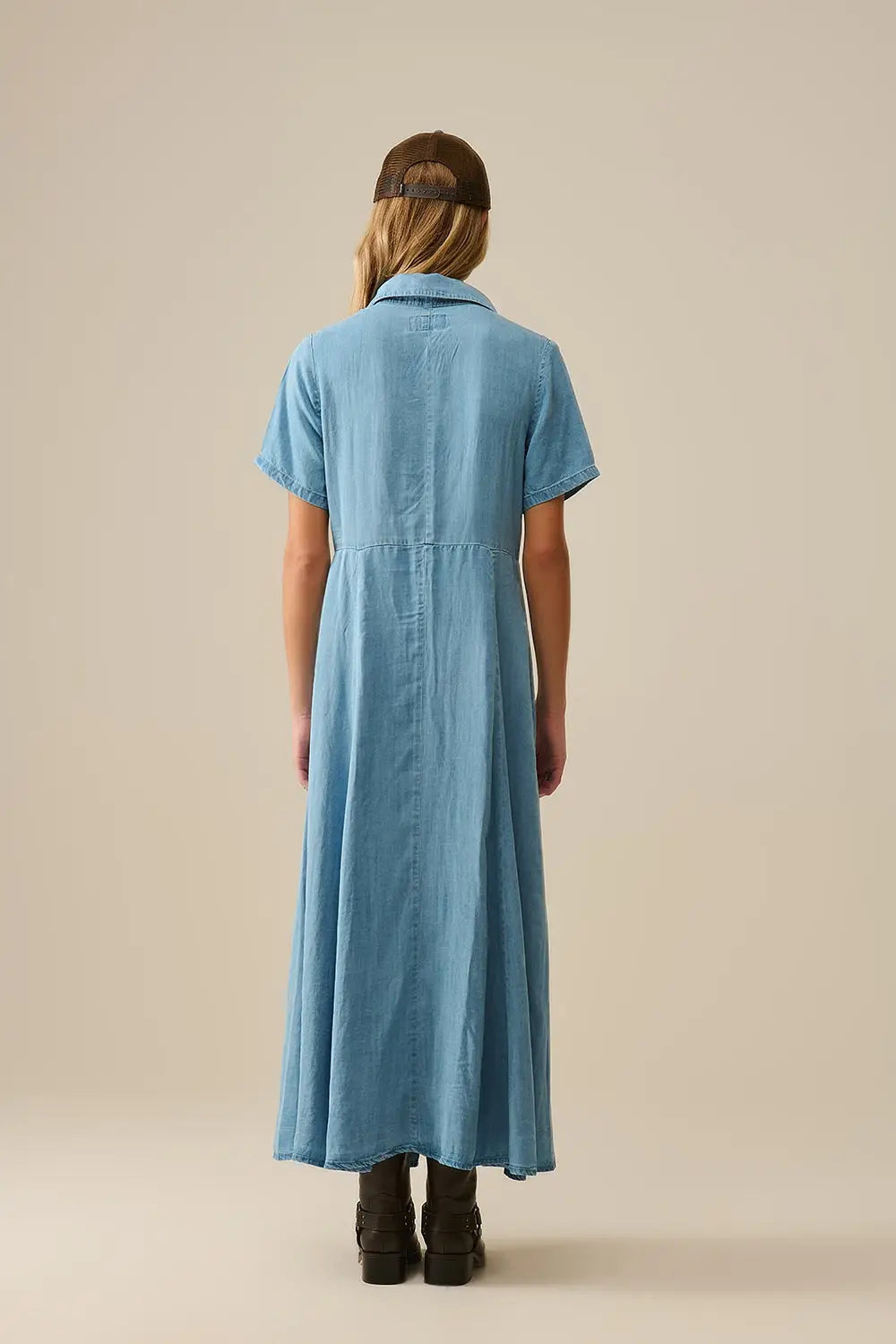 Light Blue Buttoned Tencel fabric Maxi Dress - Dresses