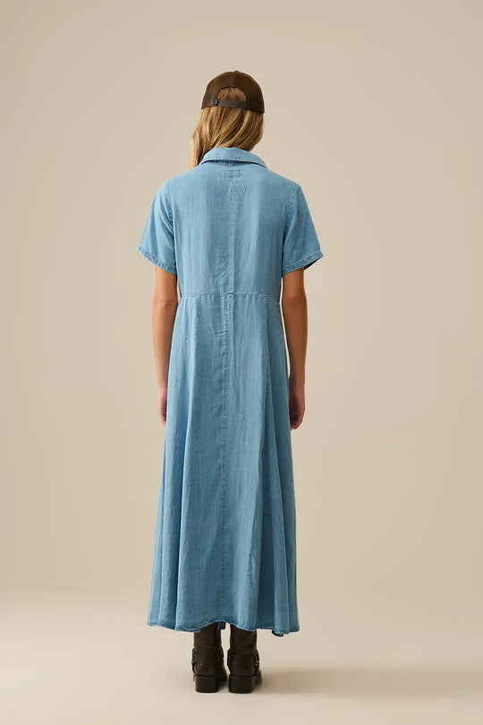 Light Blue Buttoned Tencel fabric Maxi Dress - Dresses