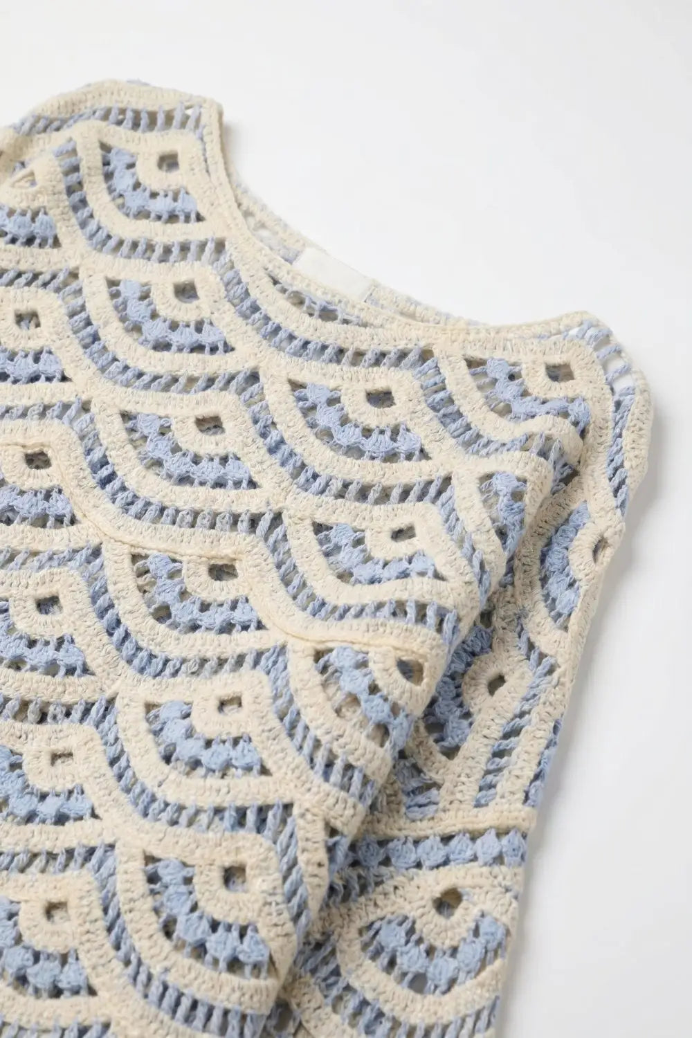 Light Blue Crochet Scalloped Top With Wide Sleeve - One Size / Blue - Sweaters