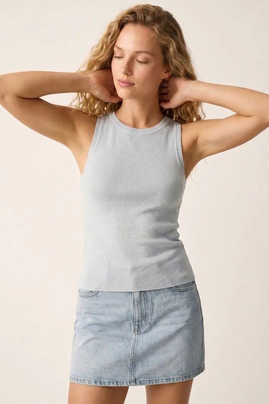 Light Blue fine Knit Shiny Glitter Top - One Size / Blue