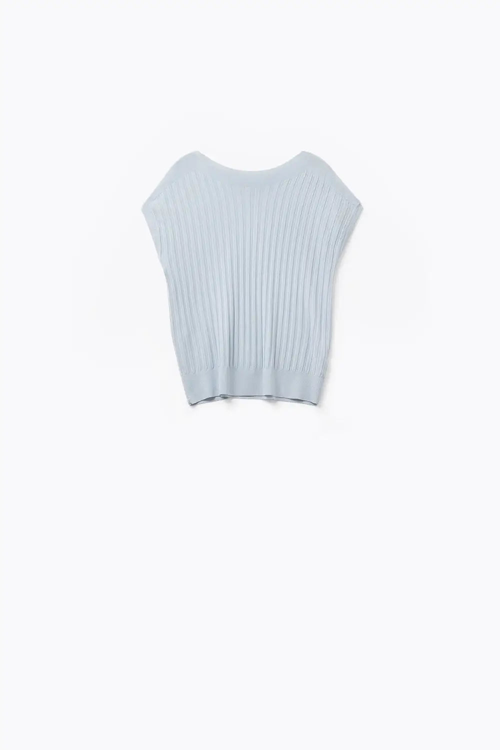 Q2 light blue fine Rib knitted Sweater with boat neck