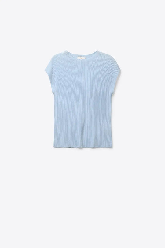 Light Blue fine Ribbed Knit Top with sleeveless - One Size / Blue