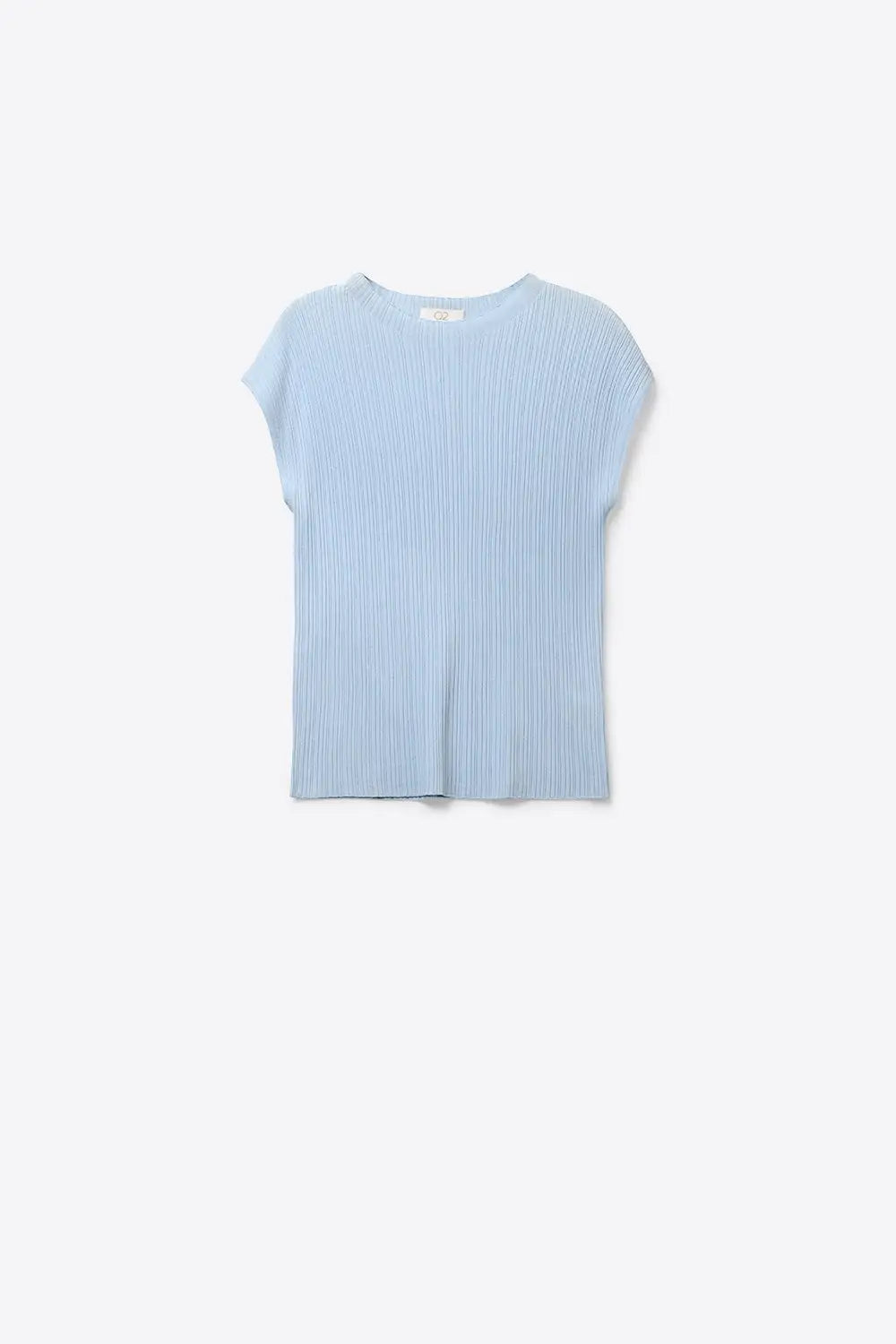 Q2 Light Blue fine Ribbed Knit Top with sleeveless