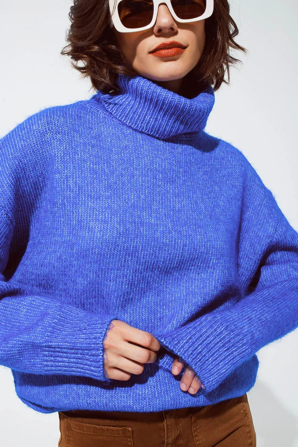 Light blue fluffy sweater with trutleneck - Sweaters