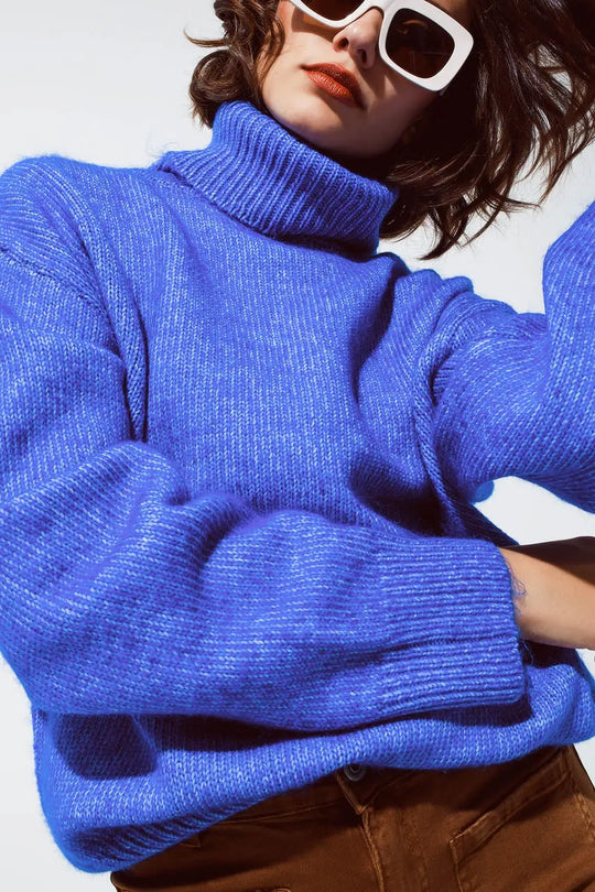 Light blue fluffy sweater with trutleneck - Sweaters