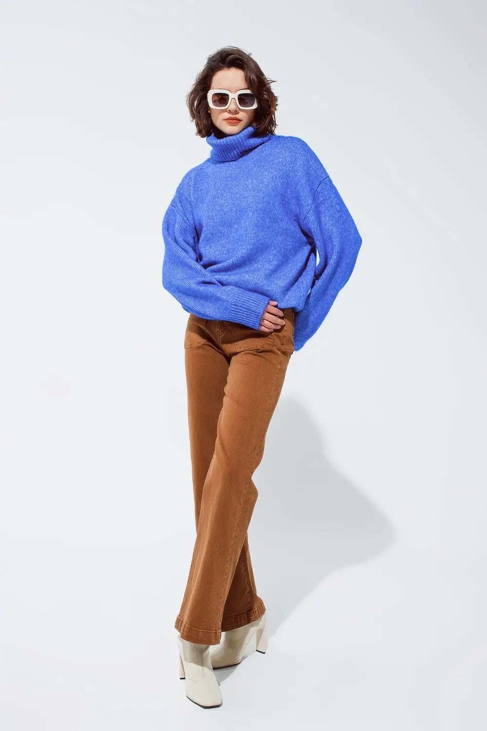 Light blue fluffy sweater with trutleneck - Sweaters