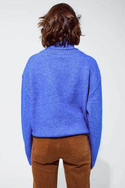 Light blue fluffy sweater with trutleneck