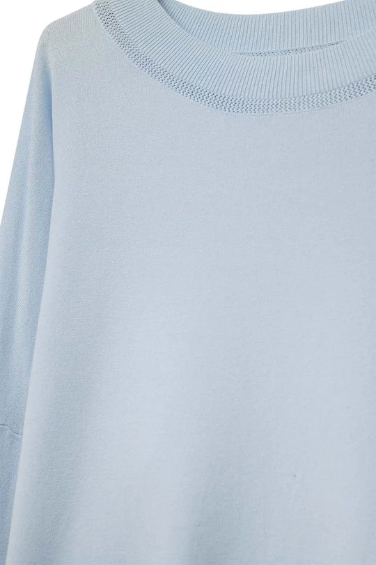 light blue knit sweater with mesh collar detail - One Size / Blue