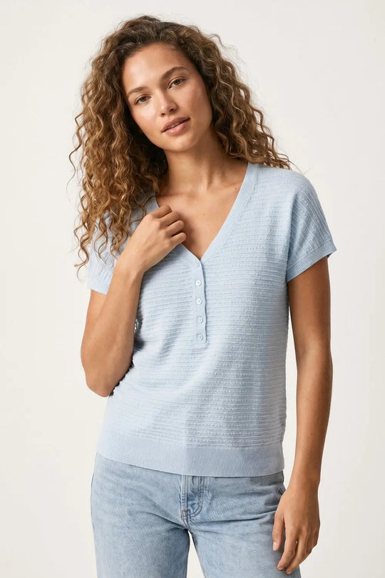 Light Blue Knit V-Neck Button-Front sweater - One Size / Blue - Sweaters