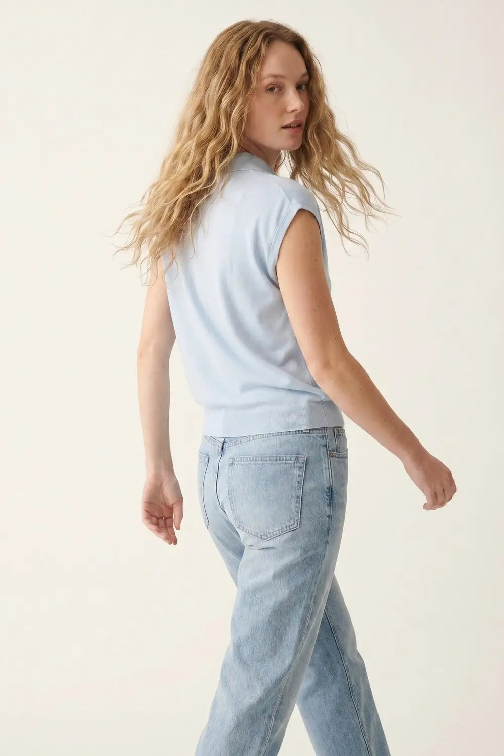 Light Blue lighweight Knit Sleeveless Polo - One Size / Blue