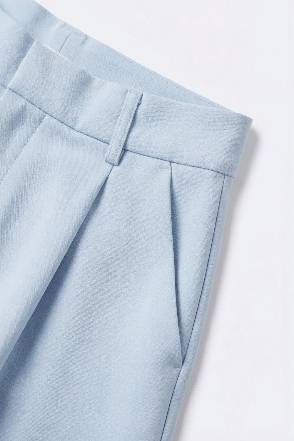 Light Blue Pleated Wide-Leg Shorts with Belt Loops - Pants