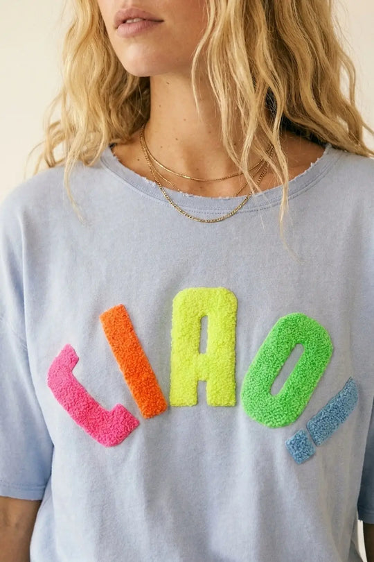 Light Blue Relaxed Fit Graphic sweat with Colorful Text - One Size / Blue - Tops