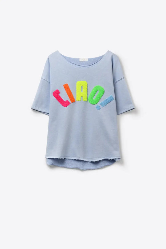 Light Blue Relaxed Fit Graphic sweat with Colorful Text - One Size / Blue - Tops