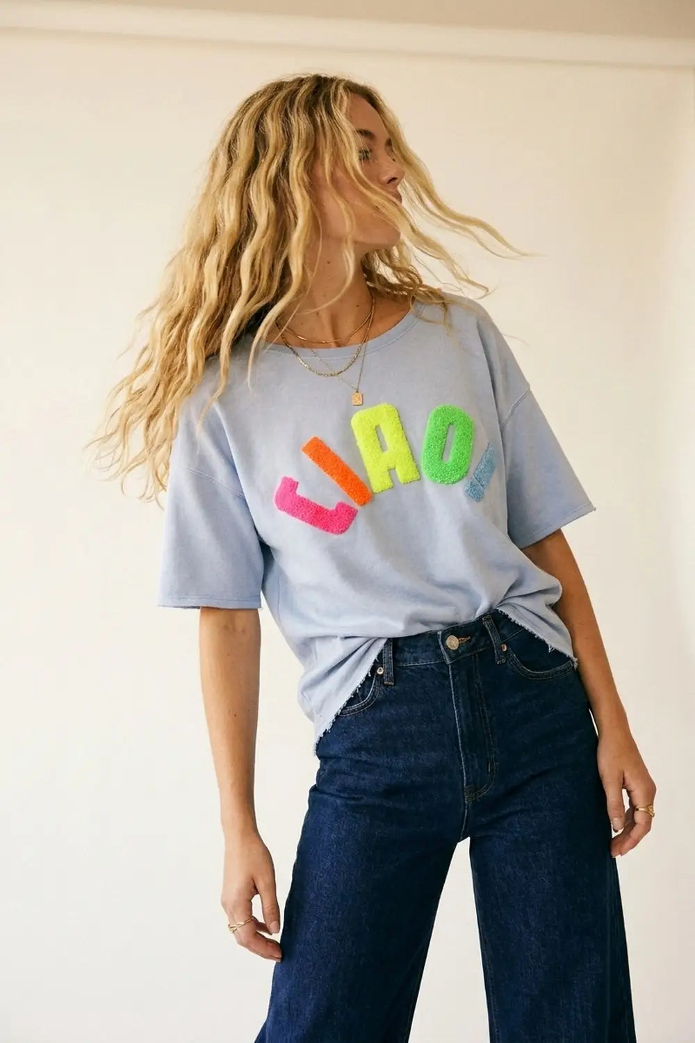 Q2 Light Blue Relaxed Fit Graphic sweat with Colorful Text