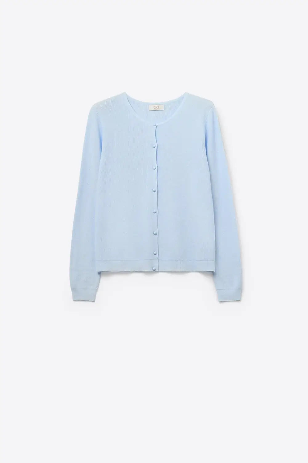 Q2 Light blue Ribbed Knit Cardigan with Mother-of-Pearl Buttons