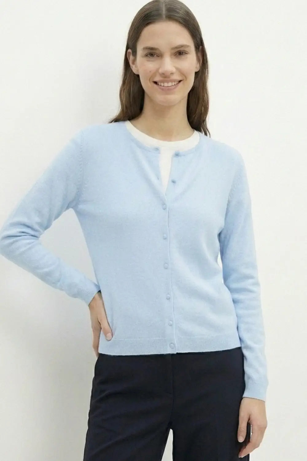Light blue Ribbed Knit Cardigan with Mother-of-Pearl Buttons - One Size / Blue