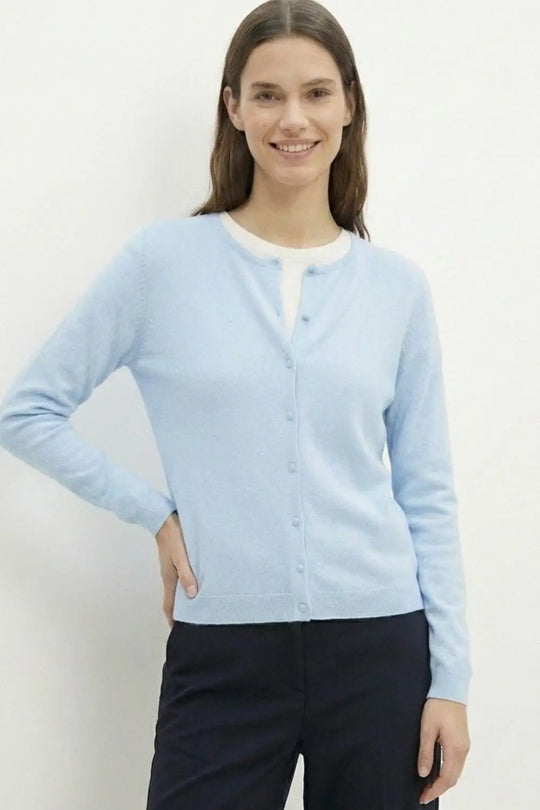 Light blue Ribbed Knit Cardigan with Mother-of-Pearl Buttons - One Size / Blue
