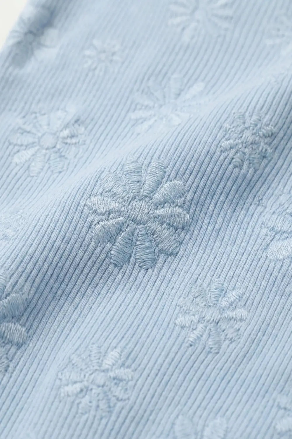 Light Blue Ribbed Knit Floral Tank Top - One Size / Blue