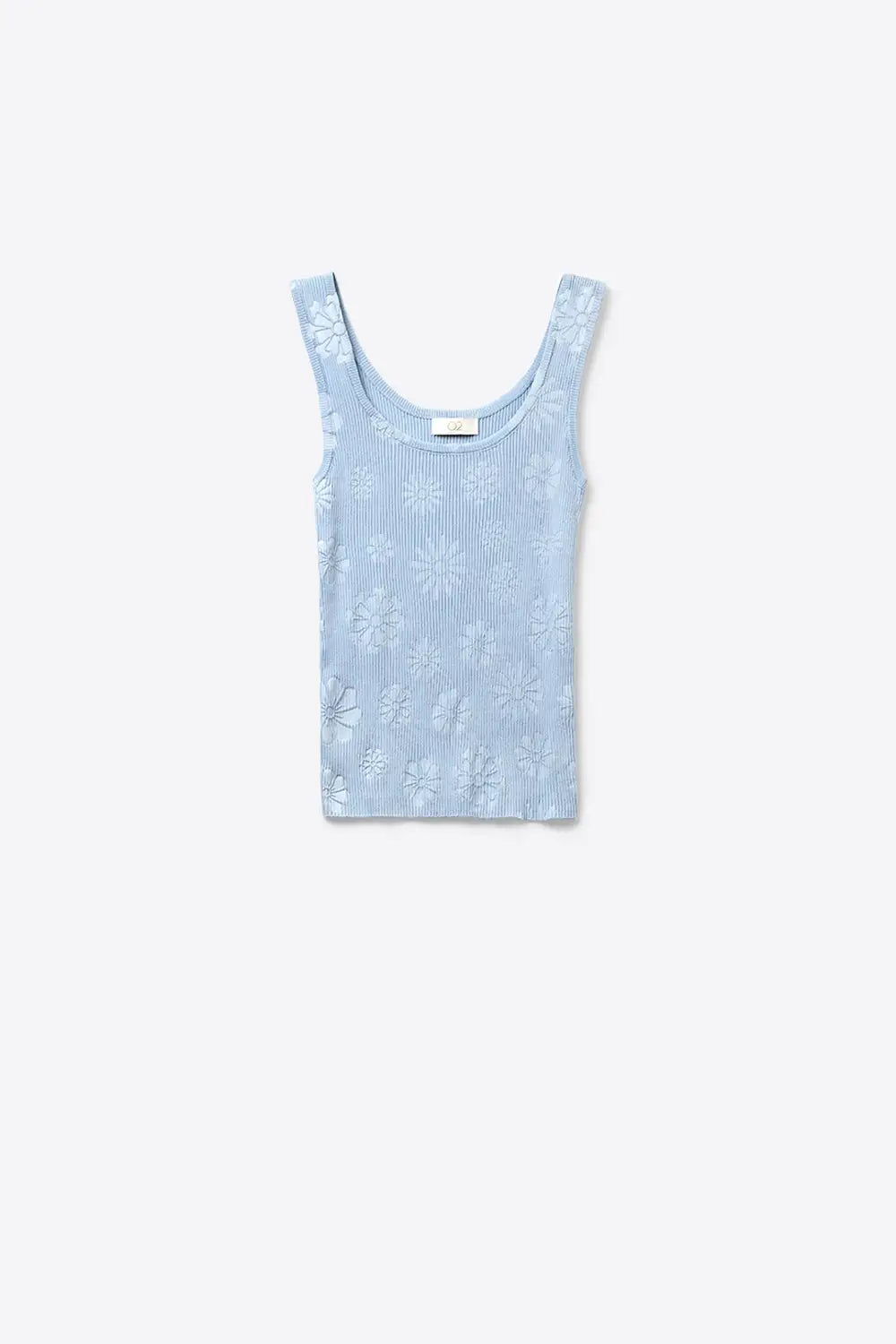 Q2 Light Blue Ribbed Knit Floral Tank Top
