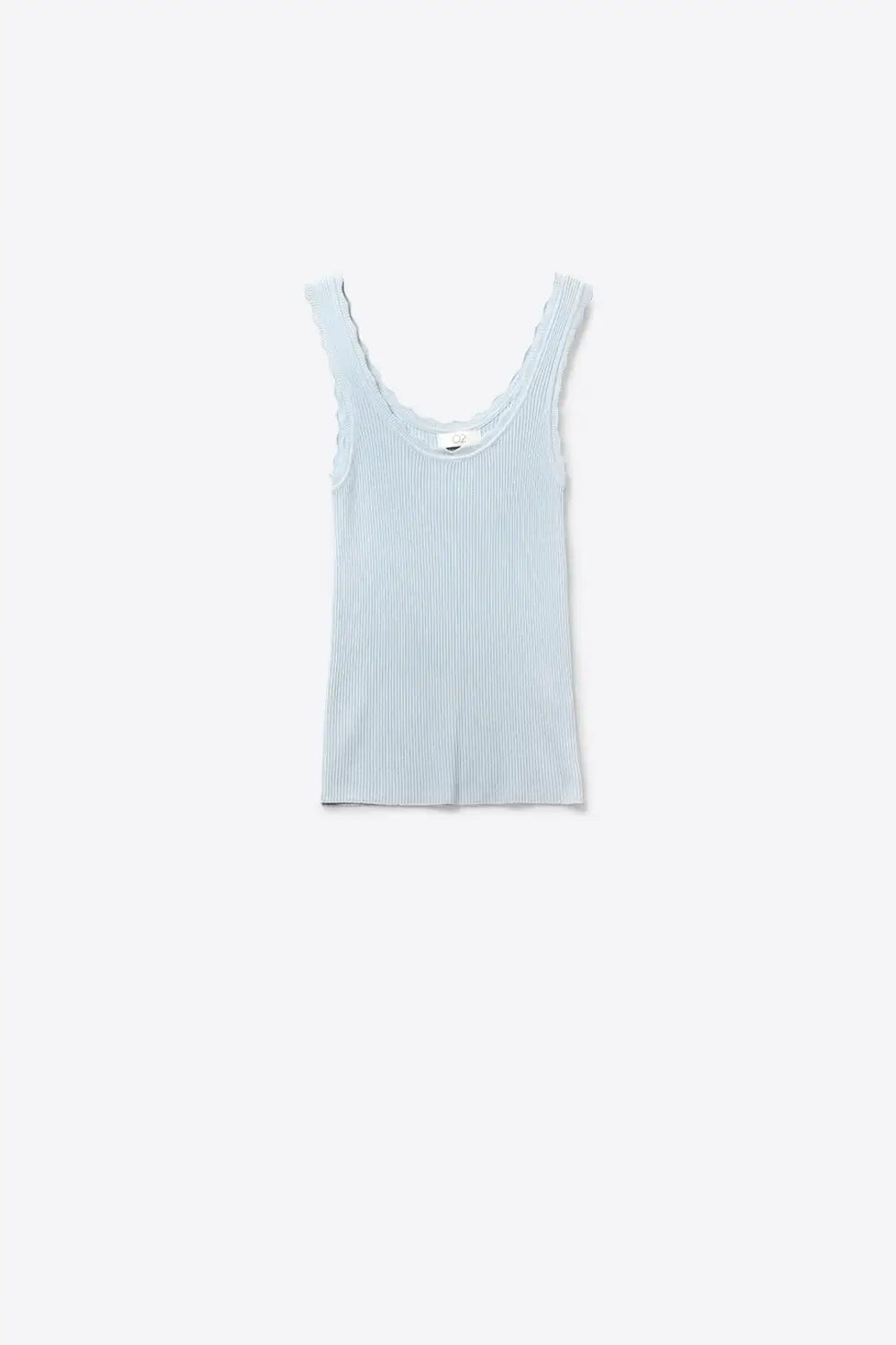 Q2 Light Blue Ribbed Tank Top with Scalloped Edges