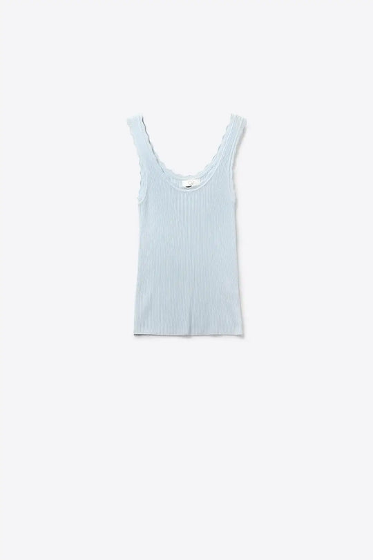 Q2 Light Blue Ribbed Tank Top with Scalloped Edges
