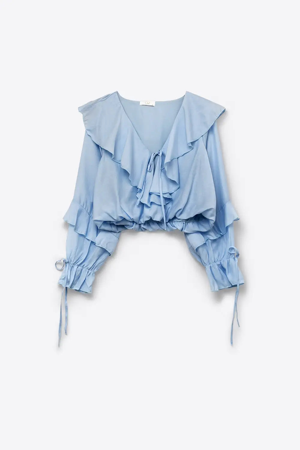 Q2 Light Blue Ruffled Crop Top with Tie Front