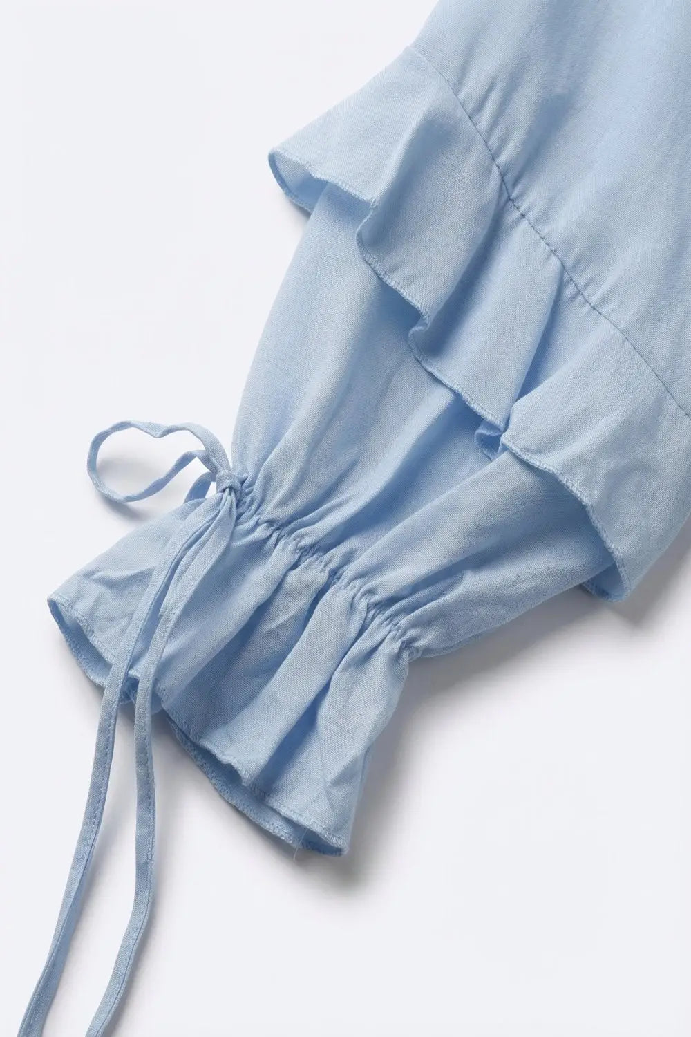 Light Blue Ruffled Crop Top with Tie Front - Shirts