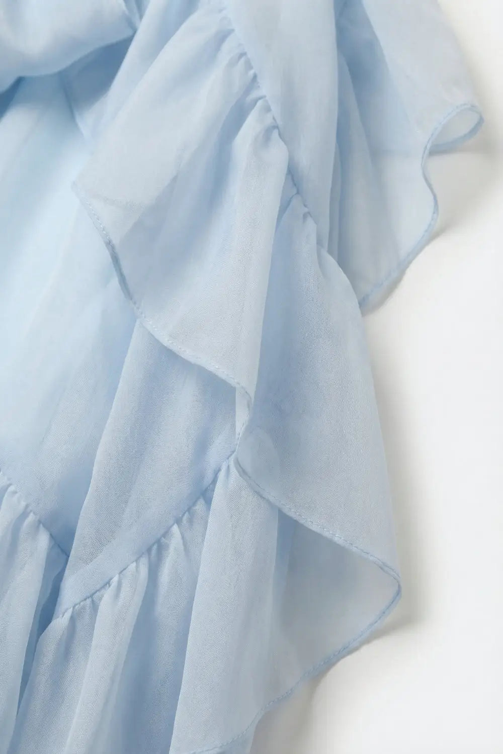 Light Blue Ruffled Sheer Blouse in chiffon fabric - Shirts