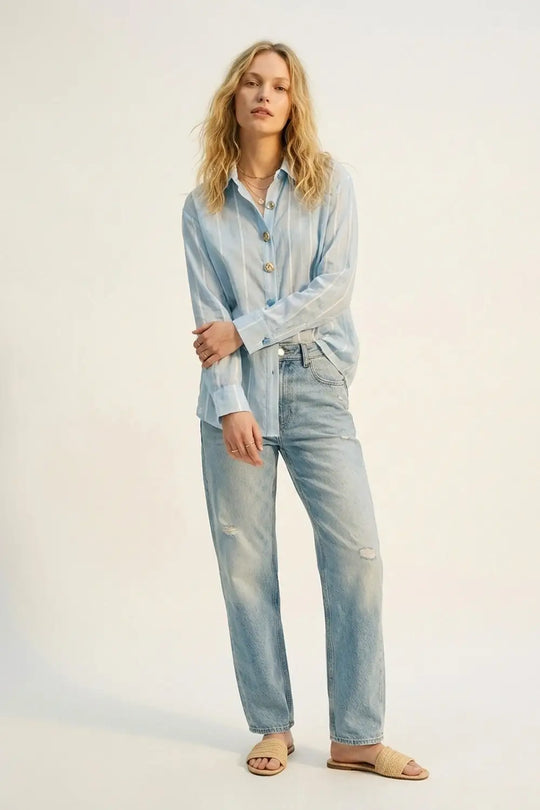 light blue Sheer shirt with Vintage Button-Up - Shirts