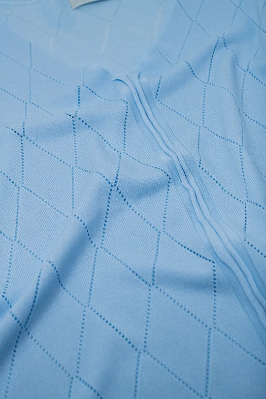 Light blue short sleeve sweater with argyle pattern - One Size / Blue - Sweaters