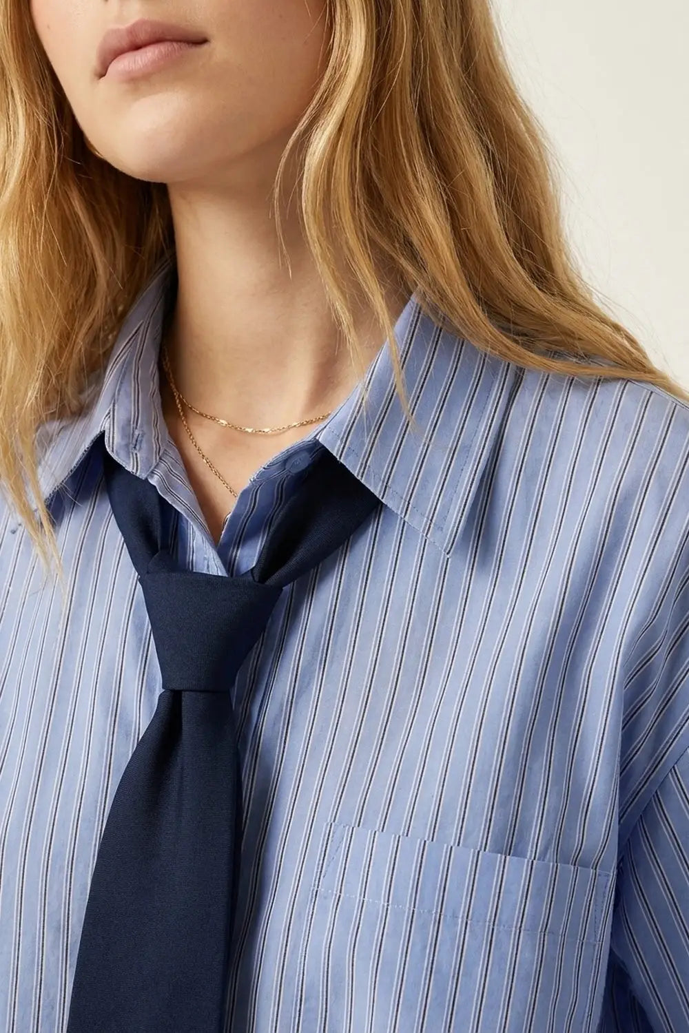 Light Blue Striped Oversize Button-Down Shirt - Shirts