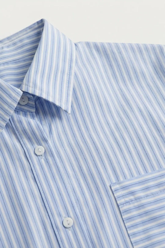 Light Blue Striped Relaxed Fit Button-Up Shirt - Shirts