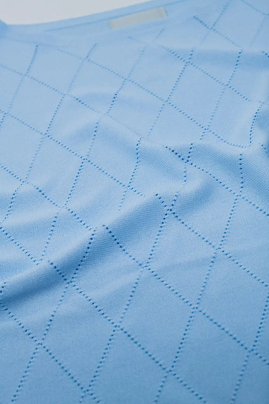 Light Blue Sweater In Argyle Print With Boat Neck - One Size / Blue - Sweaters