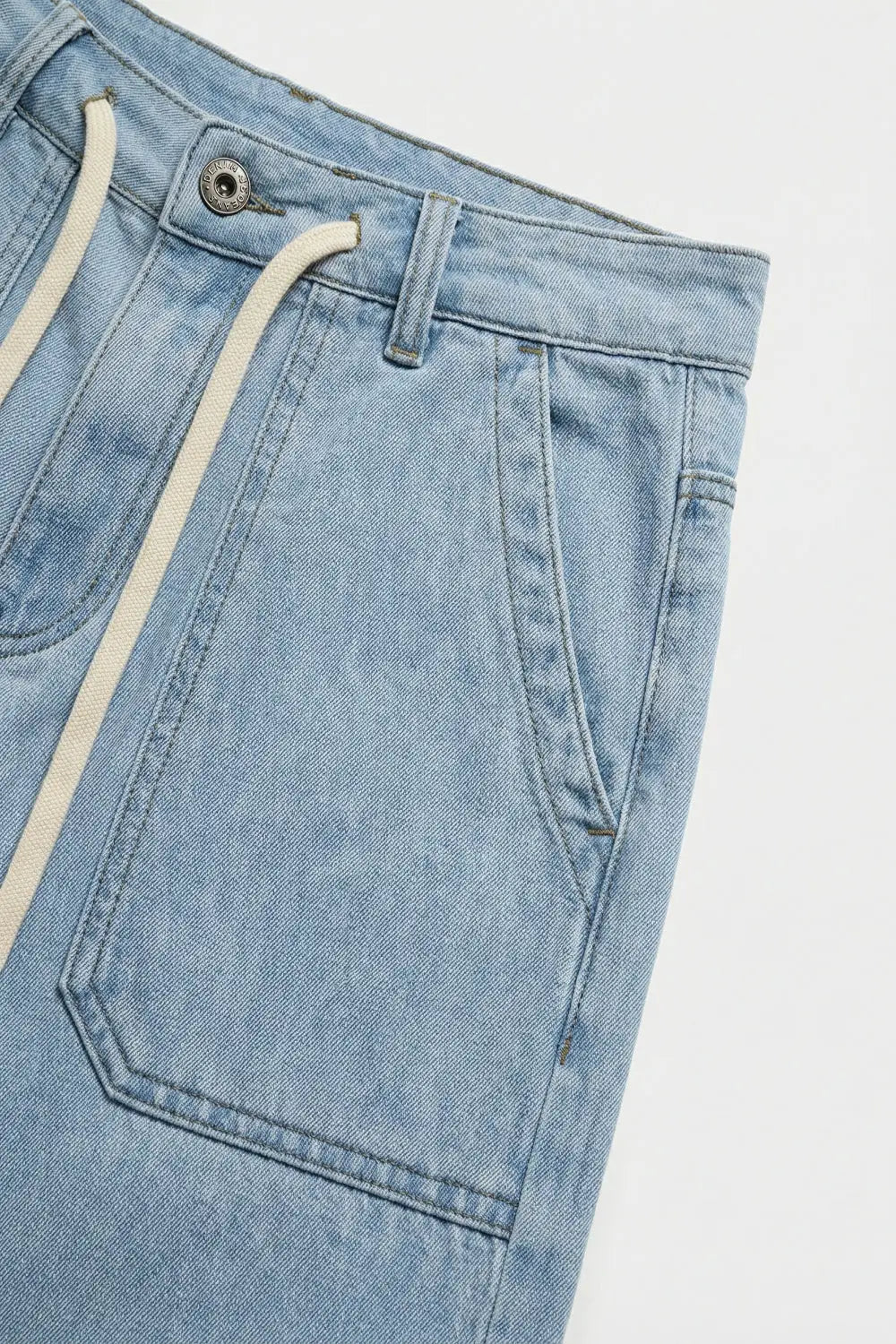 Light Blue Wide-Leg Denim Pants with Drawstring Waist - Jeans