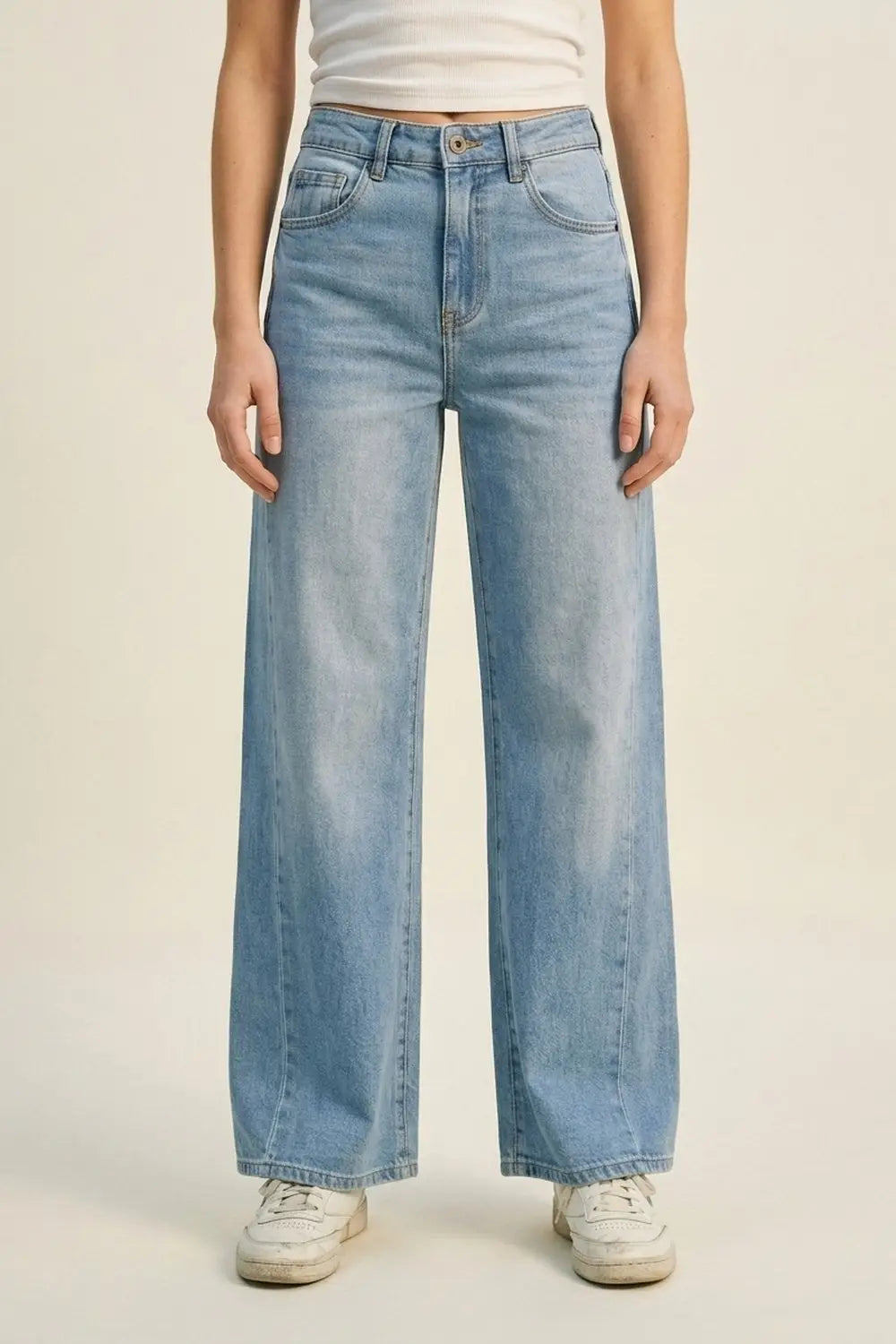 Q2 Light Blue Wide-Leg High-Waist Denim Jeans