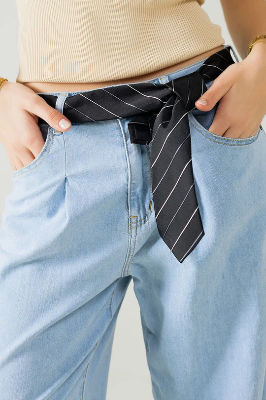 Light Blue Wide-Leg jeans with pleats - Jeans