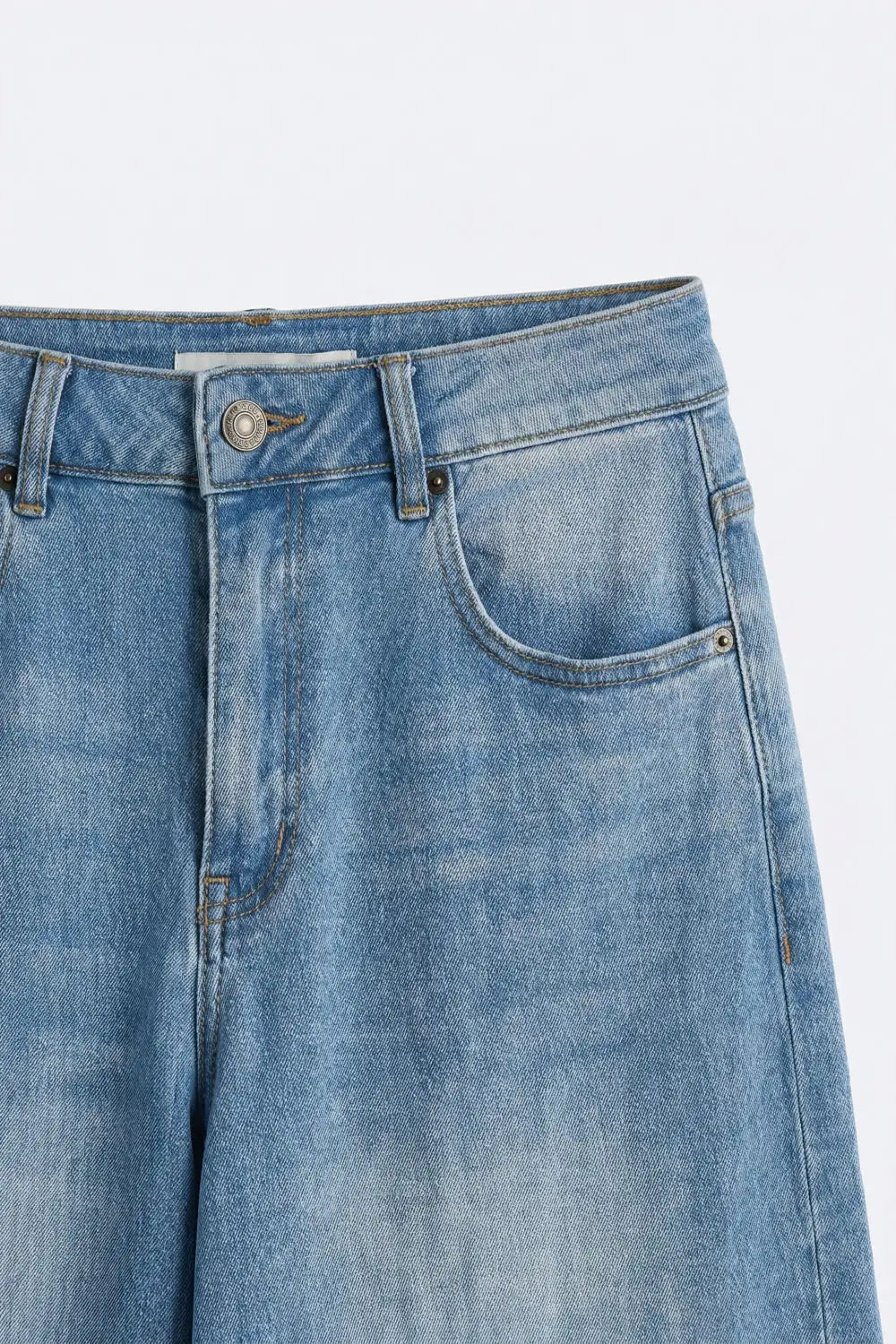 Light Blue Wide-Leg knee-length denim Bermuda shorts - Jeans