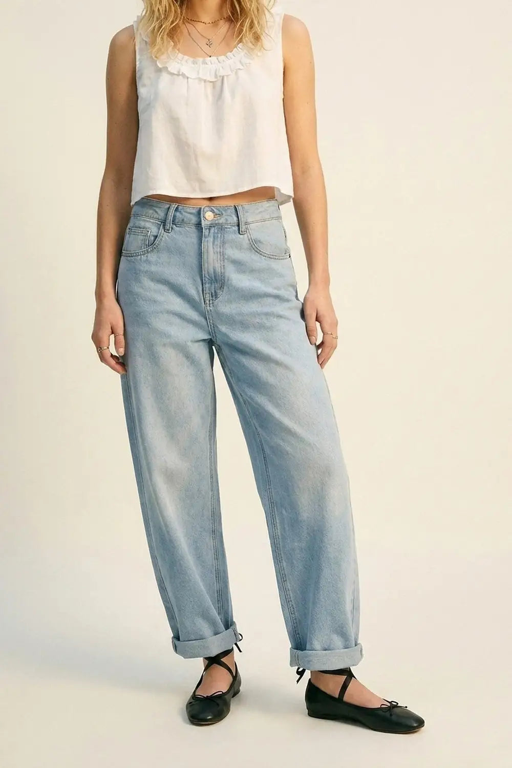 Q2 Light Blue Wide-Leg Relaxed Fit Denim Jeans