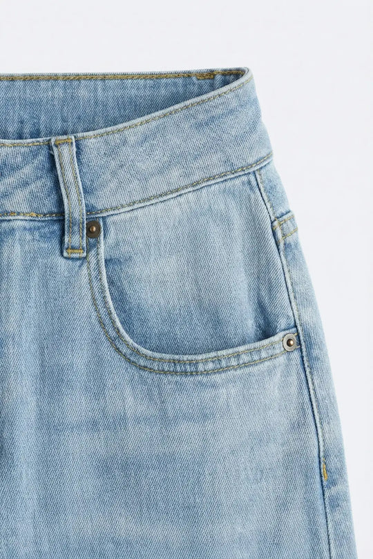 Light Blue Wide-Leg Relaxed Fit Denim Jeans - Jeans
