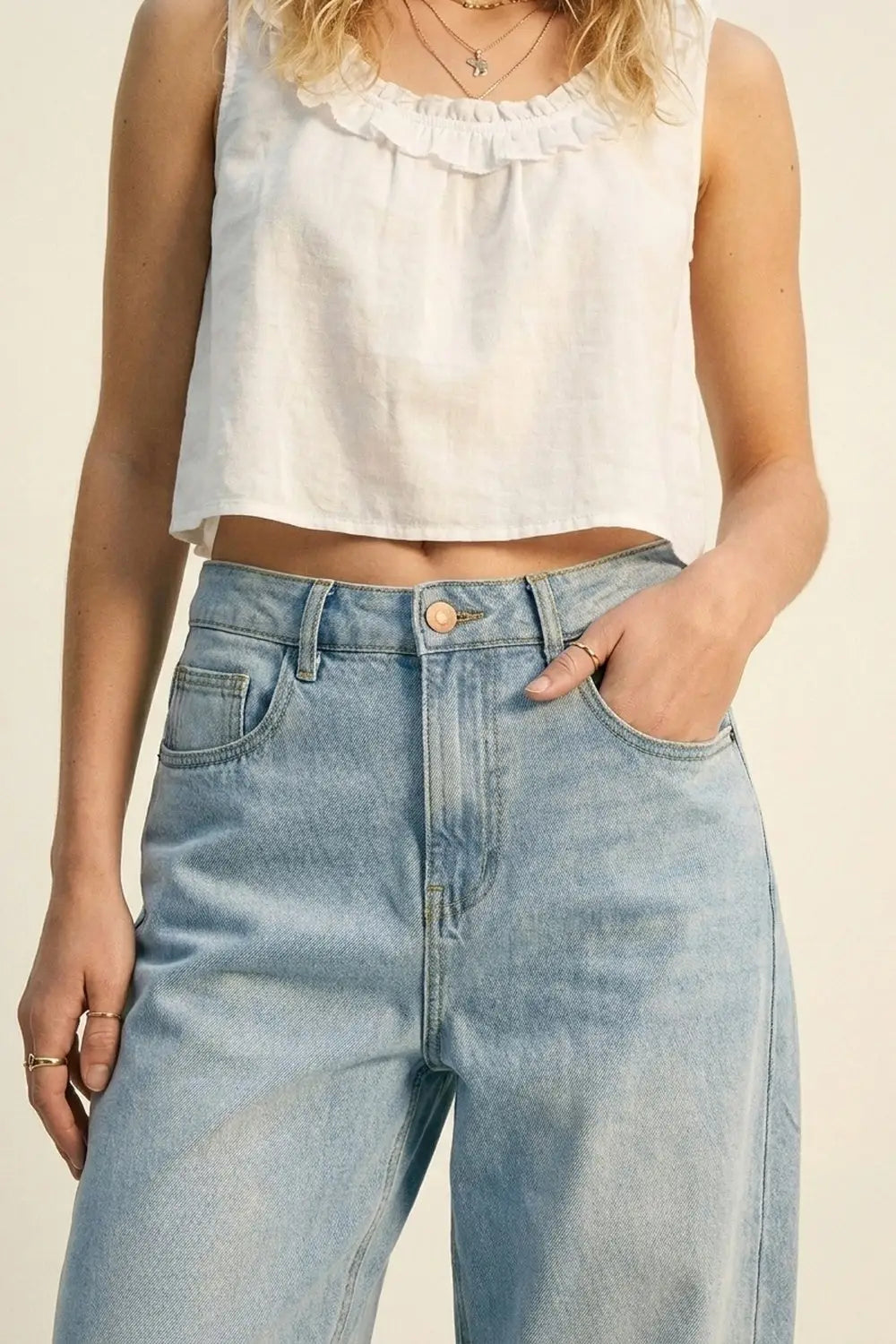 Light Blue Wide-Leg Relaxed Fit Denim Jeans - Jeans