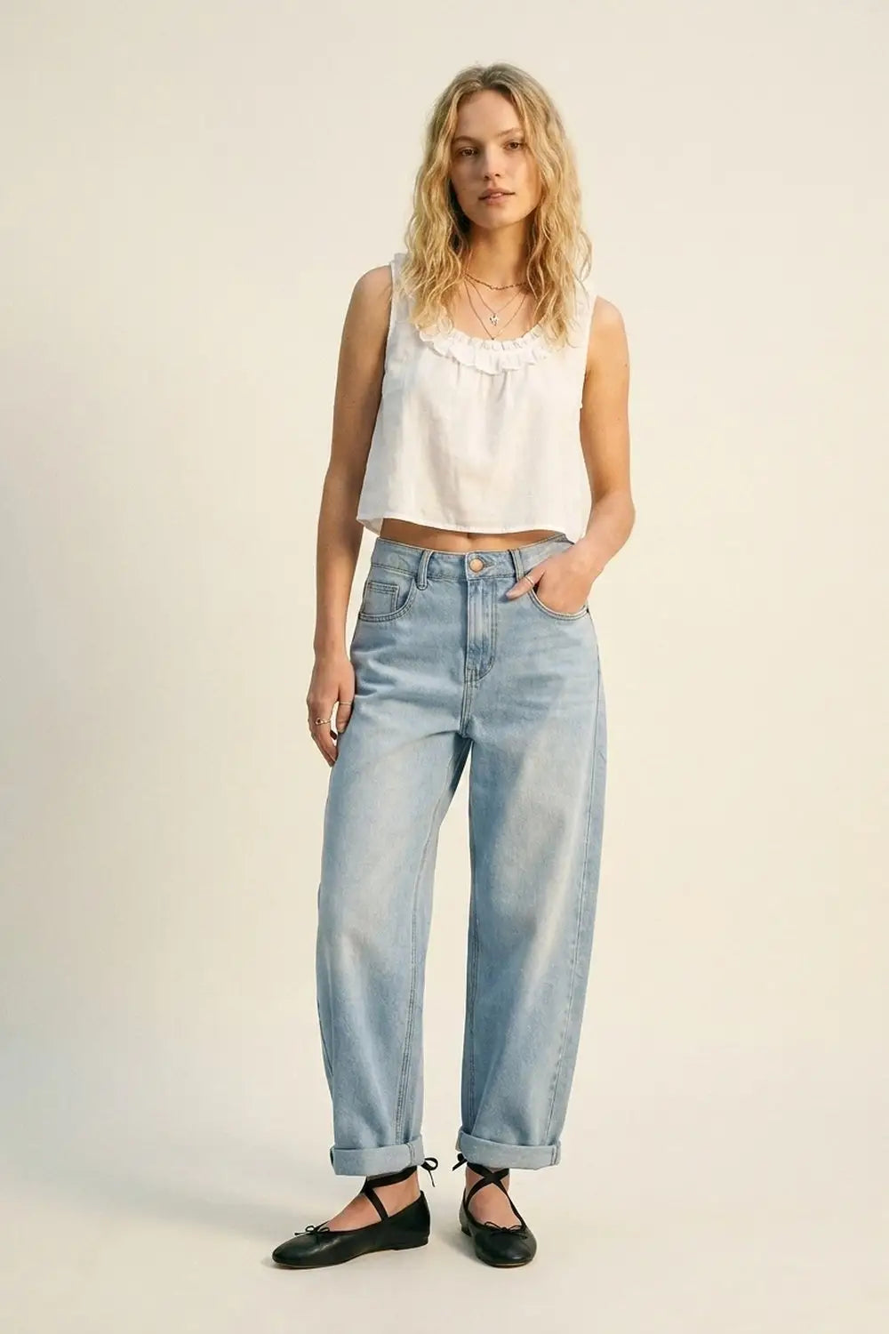 Light Blue Wide-Leg Relaxed Fit Denim Jeans - Jeans