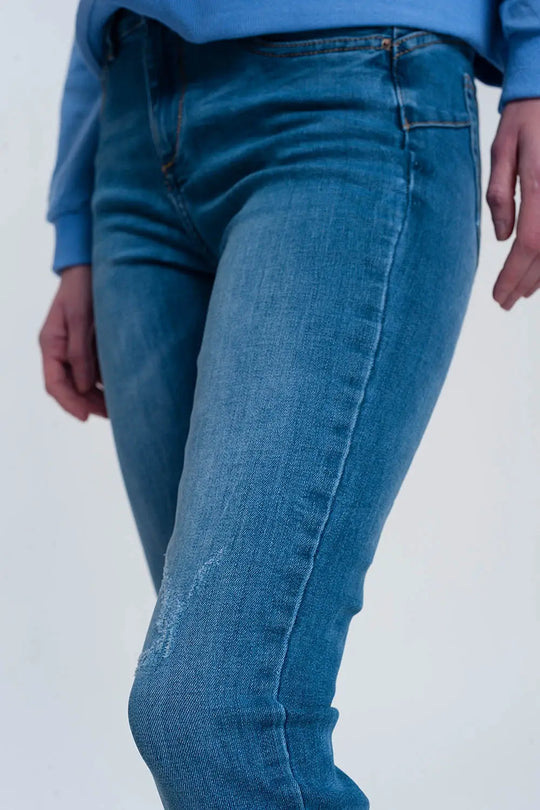 light denim skinny jeans with folded ankles and ripped detail - Jeans