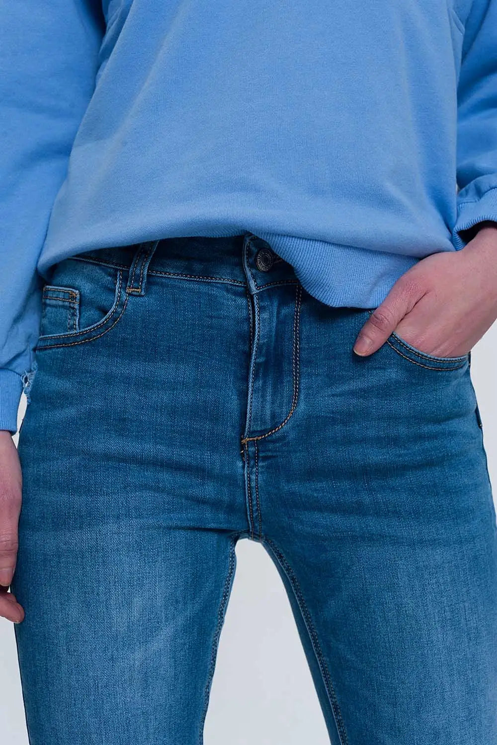 light denim skinny jeans with folded ankles and ripped detail - Jeans