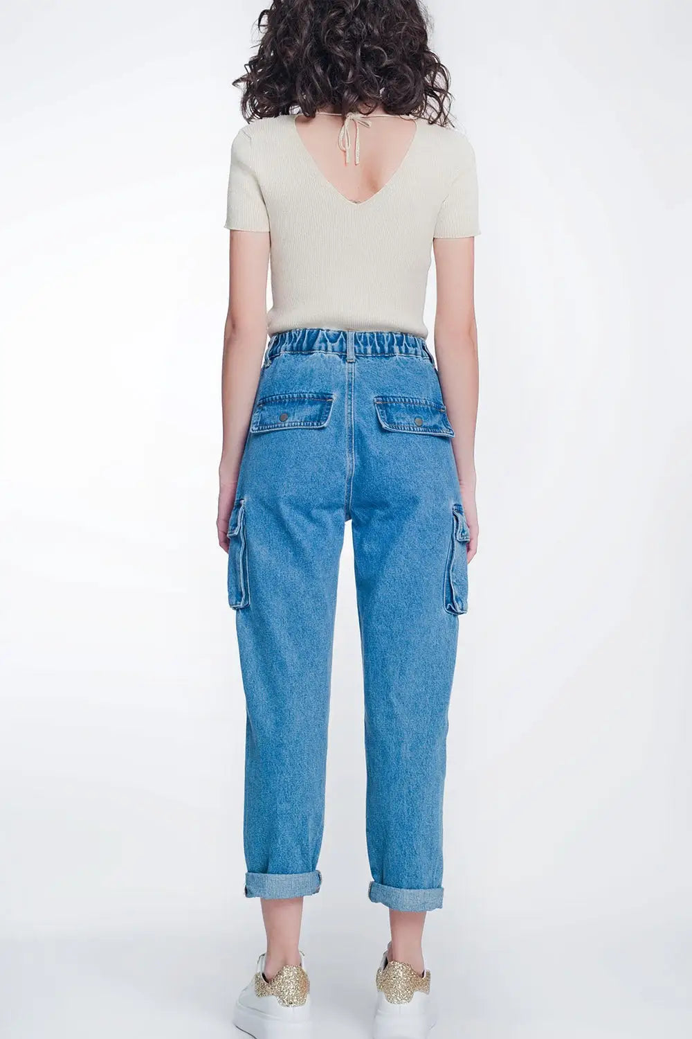 Light denim straight jeans ripped with side pockets - Jeans