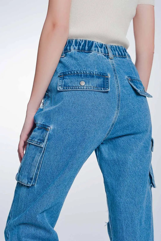 Light denim straight jeans ripped with side pockets - Jeans