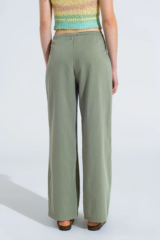 Light Green Relaxed Pants With Drawstring Closing And Side Pockets - Pants