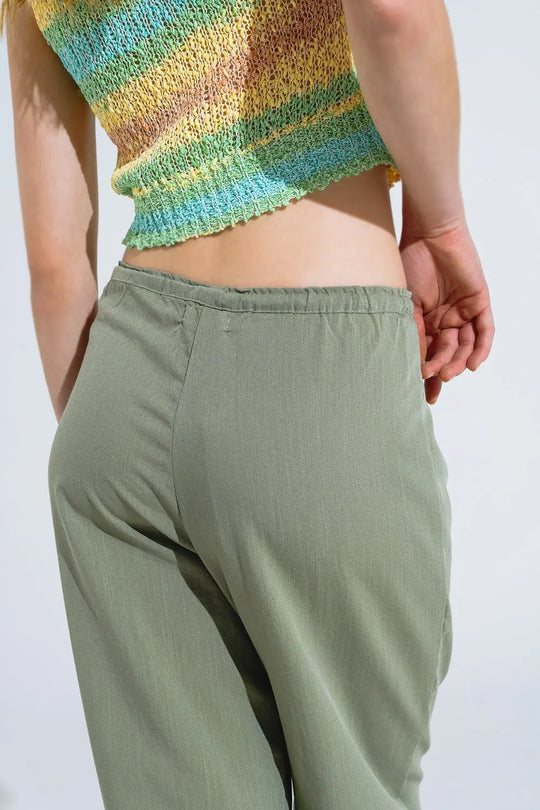 Light Green Relaxed Pants With Drawstring Closing And Side Pockets - Pants